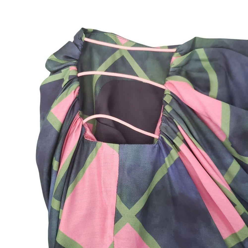 NEW Ahluwalia Side Cutout Ruched Satin Mini Skirt Pink Green Forest Fairy - Picture 13 of 13